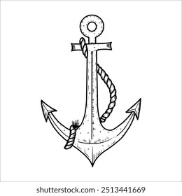 Hand draw metal ship anchor. Nautical vector illustration