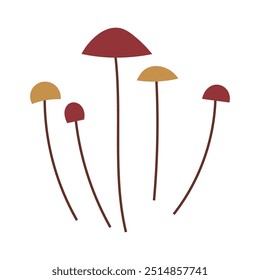 Hand draw minimalistic autumn mushrooms isolated on a white background.Single vector illustration in doodle flat style. Clipart cozy illustrations for print, wrapping, packaging.