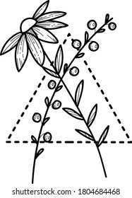 Hand draw minimalistic flowers. Vector branch