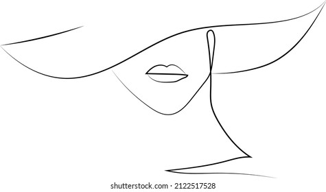 hand draw modern abstract minimal hand drawing line art icon vector outline doodle one line lady girl icon model hat face