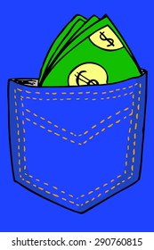 hand draw Money At Back Pocket 
