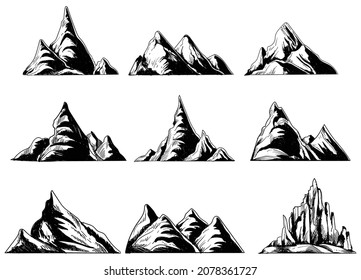 Hand draw monochrome mountains set sketch design