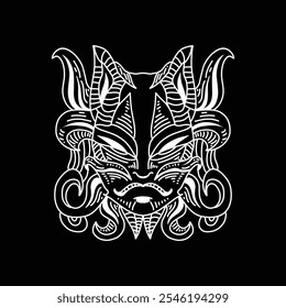 Hand Draw Monoline Kitsune Mask Japan Vector illustration Design