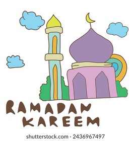 hand draw mosque ramadan kareem
