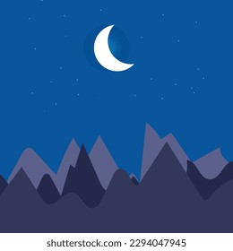 Estrella de la luna del dibujo a mano con fondo de silueta nocturna 