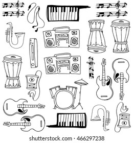 Hand draw music element doodles stock collection