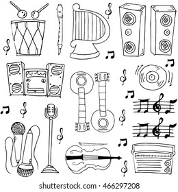 Hand draw music theme doodles vector art illustration