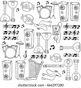 Hand draw music tools in doodle vector illustration