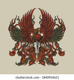 hand draw mythical phoenix with eagle 