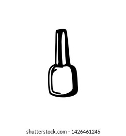 Hand draw nail Polish bottle Icon. Black nail Polish Silhouette isolated on White Background. Template for logo, Nail Studio, nail Polish, cosmetics store.
