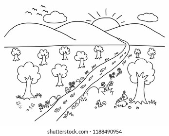 hand draw nature doodle vector black and white