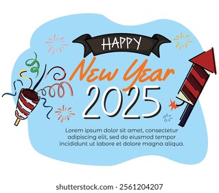 hand draw new year background with firework illustration doodle