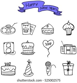 Hand draw of new year and christmas icons