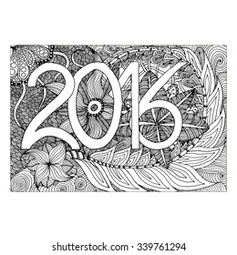 hand draw numbers in 2016 in the style of zentangl flowers Doodles, can be used as a banner, card, sticker, flyer, invitation, Christmas and New Year and other festivals this year