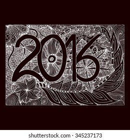hand draw numbers in 2016 in the style of zentangl flowers Doodles, can be used as a banner, card, sticker, flyer, invitation, Christmas and New Year and other festivals this year