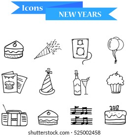 Hand draw of object New Year icons