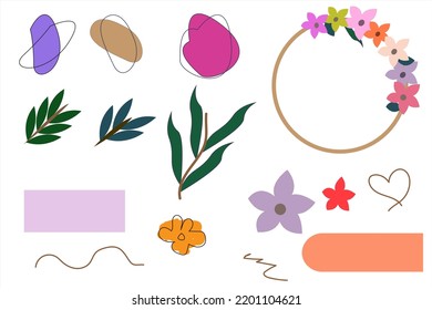 Handziehen des Objektes. Blumen Blätter, verschiedene Formen. Vektorgrafik