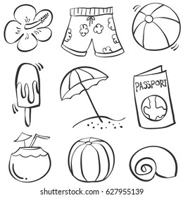 Hand draw object summer doodles