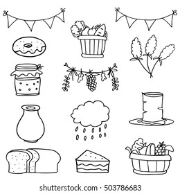 Hand draw object thanksgiving set doodles vector art