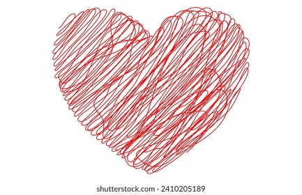 Hand draw and one line in a red heart shaped.  Vector Illustration.