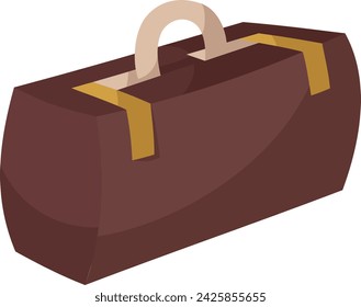 Hand draw one suitcase for travelling. Travel bag in cartoon style isolated on white. Hand luggage with handle.Vector illustration. Brown, yellow colors. Retro style. Train, plane, bus travelling. 