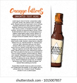Hand draw of Orange bitters bottle. Vector illustration.