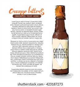 Hand Draw Of Orange Bitters Bottle. Vector Illustration.