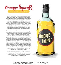 Hand draw of Orange liqueur bottle. Vector illustration.