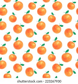 Hand Draw Orange Seamless Vector Pattern On White Background, Fruit Wallpaper