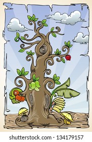 hand draw ornamental tree with various fruits