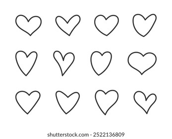 hand draw outline hearts shape vector design illustration isolated white background