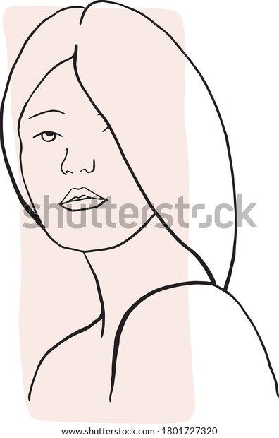 Hand draw outline portrait of an Albino woman with pale sample color