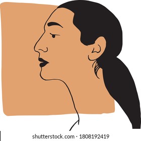 Hand draw outline portrait of latin hispanic woman with dark beige sample color. Abstract colletion of different people and skin tones. Diversity concept