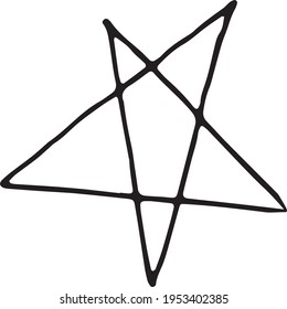 Hand draw outline star. Digital symbol. Contour, Outline silhouette witch.  occult symbol Vector illustration of stars