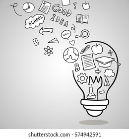 Hand draw outline vector illustration template background lamp idea for education,on gray color.
