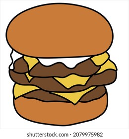 Hand draw paint burger fast food.