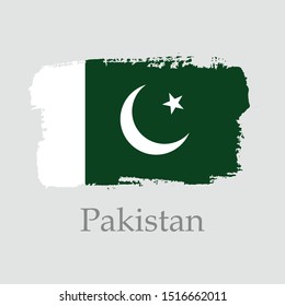 Hand draw Pakistan flag. Vector Illustration. National Pakistan banner for design on grey background. Symbol patriotic