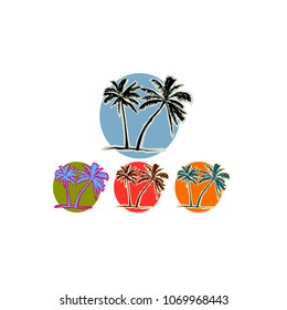 Hand draw of palm in diferent beautiful colors on white background