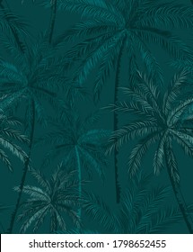 Hand Draw Palm Seamless Pattern On Green Background Wallpaper, Hawaii Natural Print, Palm Vector illustration