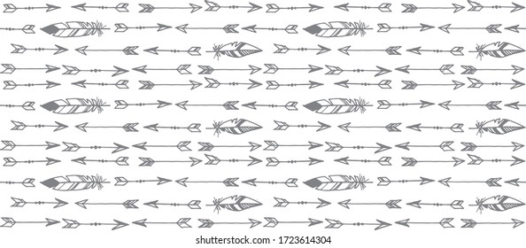 Hand draw pattern or background with arrows and feathers.