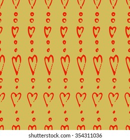 Hand draw pattern hearts and polka dots