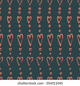 Hand draw pattern hearts and polka dots