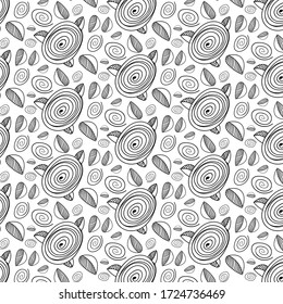 Patrón de dibujo a mano. Ilustración de contorno para colorear. Patrón de rosas, hojas y espirales
