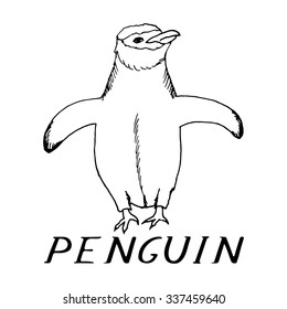 hand draw a penguin-style sketch on a black and white background, used for banners, flyers, coloring books, tattoo