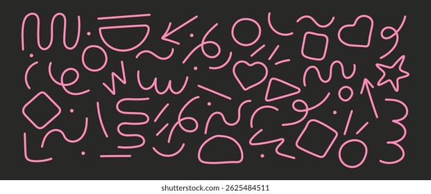 hand draw pink abstract doodle shapes, geometric elements with liquid line pattern design for card, invitation, wallpaper, poster	