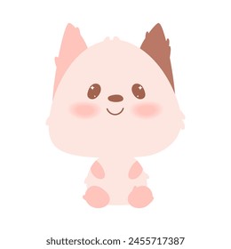 Hand draw pink cartoon dog with smile, for kids' decor and pet themes, isolated on white background.Vector illustration in kawaii, flat style.