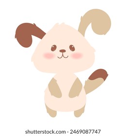 Hand draw pink cartoon dog with brown ears, for kids decor and pet themes, isolated on white background.Vector illustration in kawaii, flat style. Baby animal character design.Soft pastel colors.