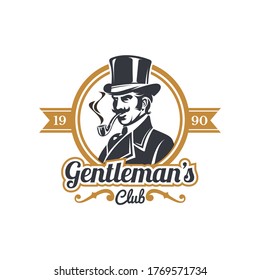 hand draw pipe smoker for gentlemen club vintage and retro logo