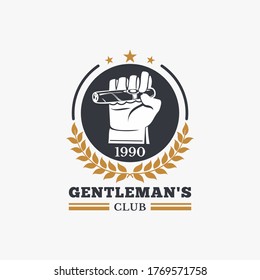 hand draw pipe smoker for gentlemen club vintage and retro logo