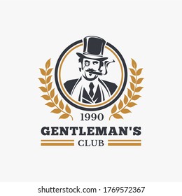 hand draw pipe smoker for gentlemen club vintage and retro logo